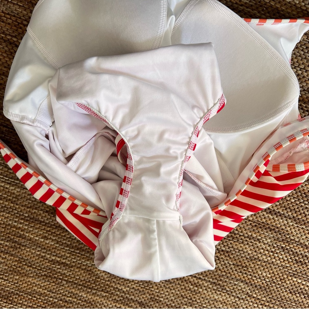 Lands End One Piece Swim  Bathing Suit Stripes Red Orange Size 14 - Picture 4 of 4